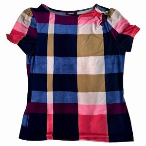 DKNY | Soft Plaid Blouse with Button Details - Size L